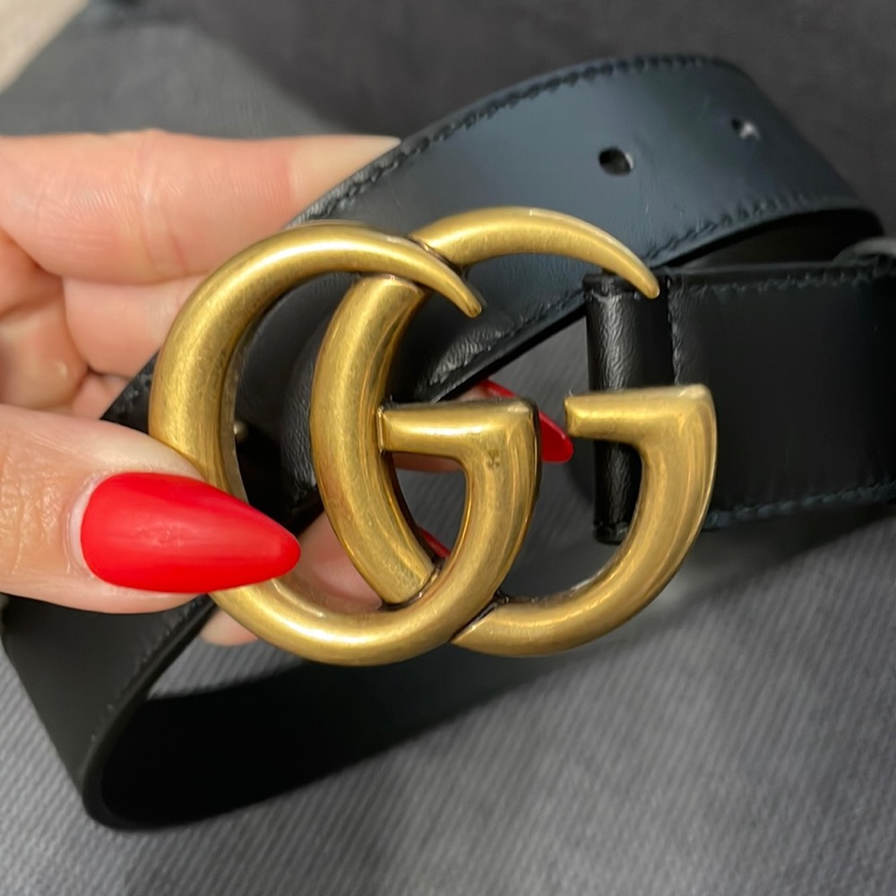 LEATHER BELT WITH DOUBLE G BUCKLE